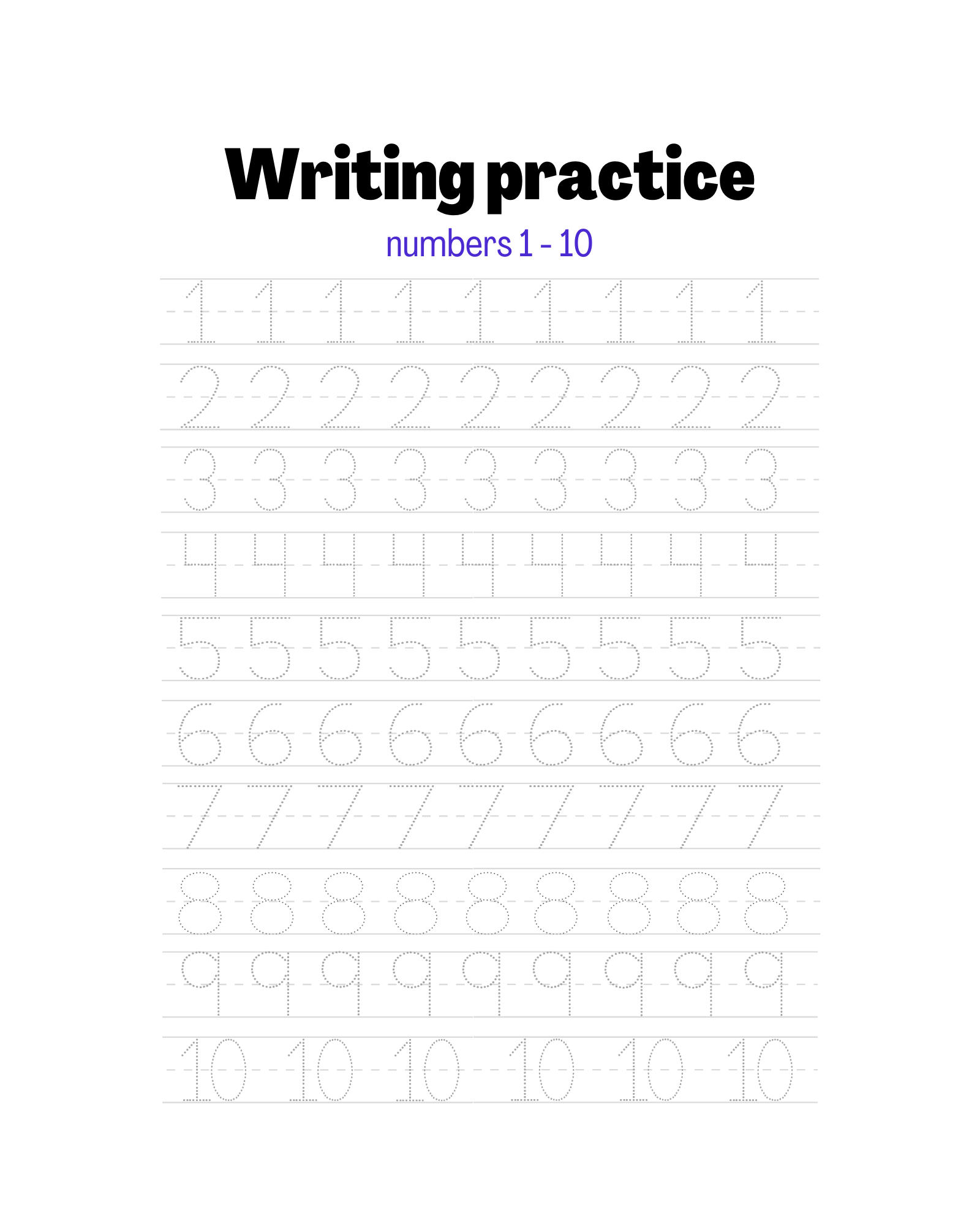 Number Activities Worksheet 8 x 10 in